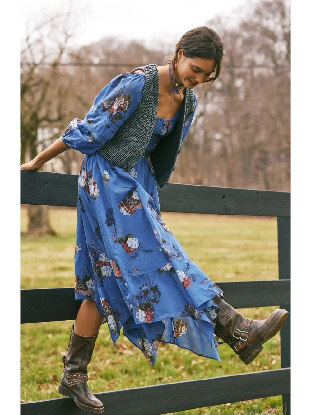 Free People Bohemian Witchy Fairy Morning Glory Maxi Dress Bluebell Medium NWT